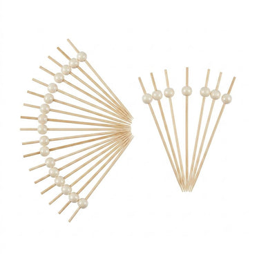 Beyaz Top Başlıklı Bambu Kokteyl ve Kanape Kürdanları 25 Li