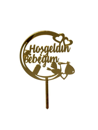 Hoşgeldin Bebeğim Aynalı Pleksi Altın