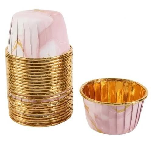 Cupcake/Muffin /Suffle Kek Kapsülü Pembe Mermer Desenli 50 Li