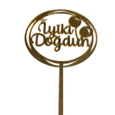 Balonlu İyiki Doğdun Yazılı Aynalı Pleksi Altın