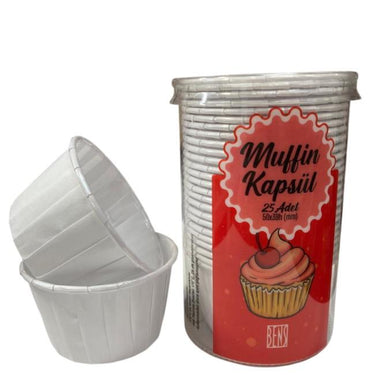 Cupcake/Muffin /Suffle Kek Kapsülü Beyaz 25 li
