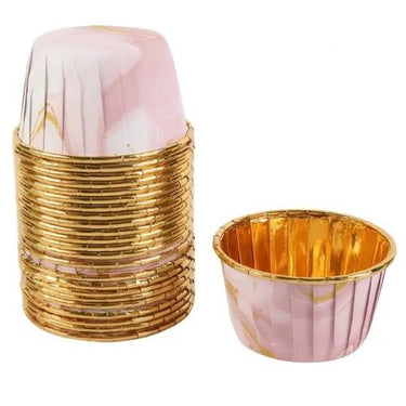 Cupcake/Muffin /Suffle Kek Kapsülü Pembe Mermer Desenli 50 Li