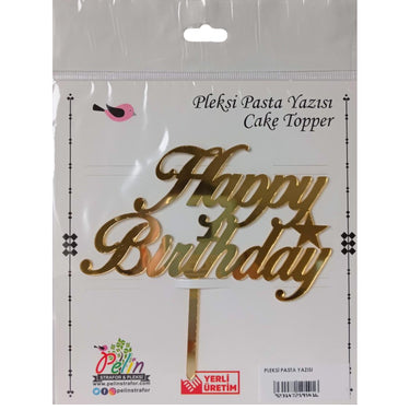 Happy Birthday Yazılı Aynalı Pleksi Altın