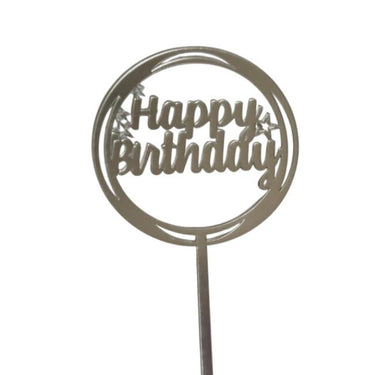 Happy Birthday Yazılı Çerçeveli Yıldızlı Aynalı Pleksi Gümüş