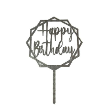 Happy Birthday Yazılı Çerçeveli Aynalı Pleksi Gümüş