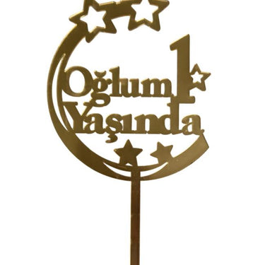 Oğlum 1 Yaşında Yazılı Aynalı Pleksi Altın
