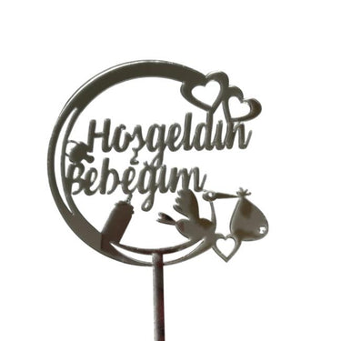 Hoşgeldin Bebeğim Yazılı Aynalı Pleksi Gümüş