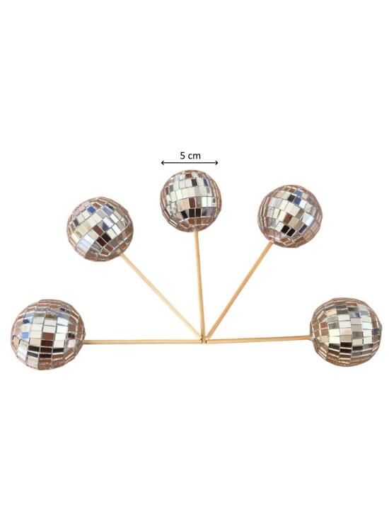 Disko Topu Gümüş Pasta Süsü 5 cm 5 Adet