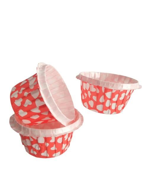 Cupcake/Muffin /Suffle Kek Kapsülü Kırmızı Kalpli 50 li