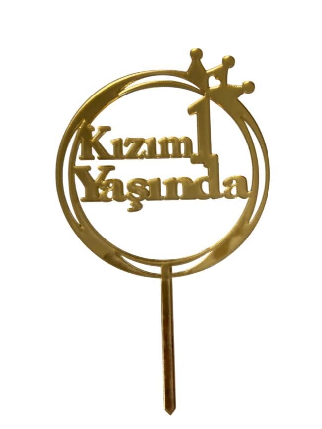 Kızım 1 Yaşında Yazılı Aynalı Pleksi Altın