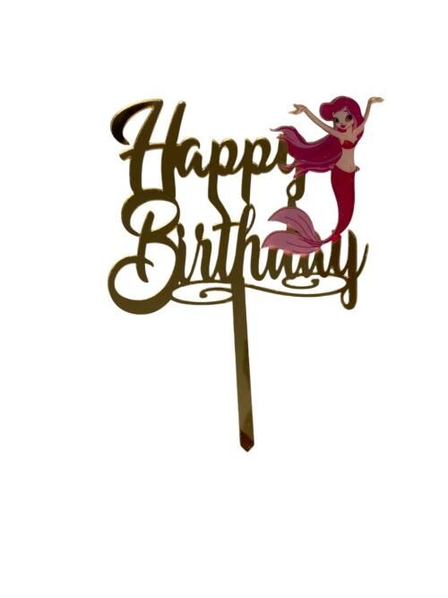 Happy Birthday Yazılı Deniz Kızlı Aynalı Pleksi Altın