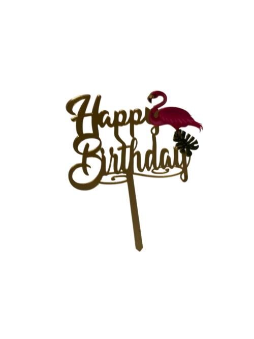 Happy Birthday Yazılı Leylekli Aynalı Pleksi Altın