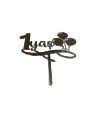 Balonlu 1 Yaş Yazılı Aynalı Pleksi Gümüş