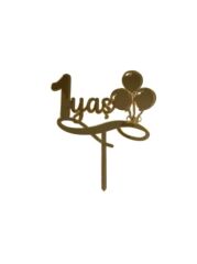 Balonlu 1 Yaş Yazılı Aynalı Pleksi Altın