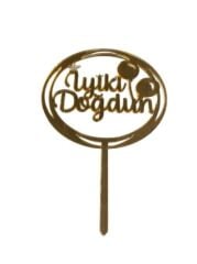 Balonlu İyiki Doğdun Yazılı Aynalı Pleksi Altın