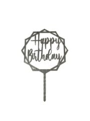 Happy Birthday Yazılı Çerçeveli Aynalı Pleksi Gümüş