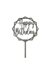 Happy Birthday Yazılı Çerçeveli Aynalı Pleksi Gümüş