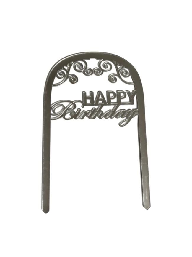 Happy Birthday Yazılı Çerçeveli Aynalı Pleksi Gümüş