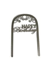 Happy Birthday Yazılı Çerçeveli Aynalı Pleksi Gümüş