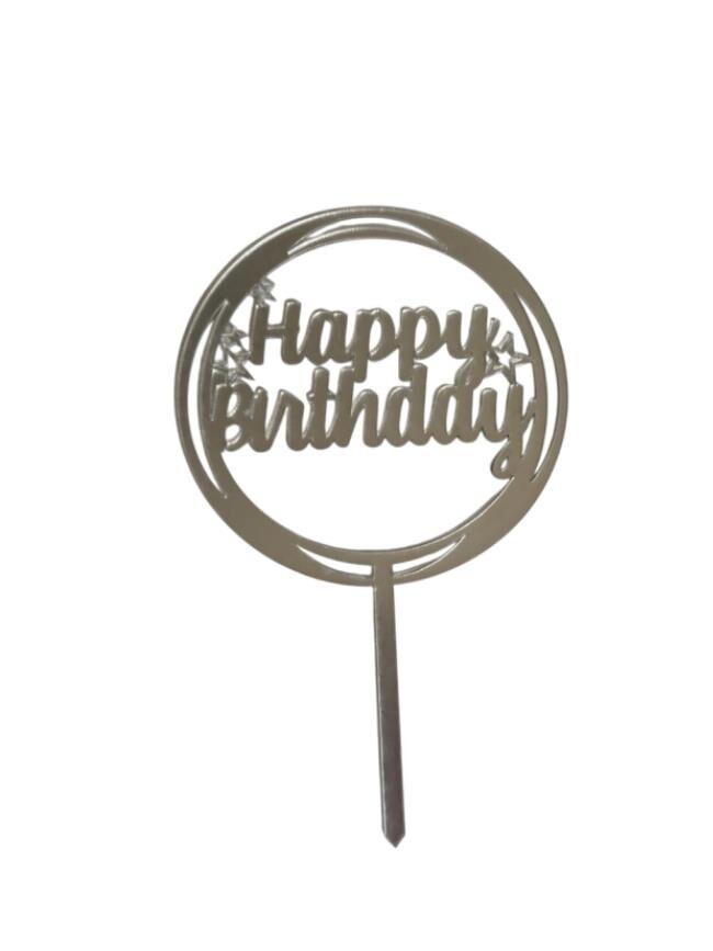 Happy Birthday Yazılı Çerçeveli Yıldızlı Aynalı Pleksi Gümüş