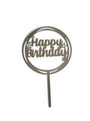 Happy Birthday Yazılı Çerçeveli Yıldızlı Aynalı Pleksi Gümüş