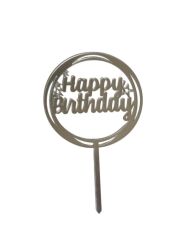 Happy Birthday Yazılı Çerçeveli Yıldızlı Aynalı Pleksi Gümüş