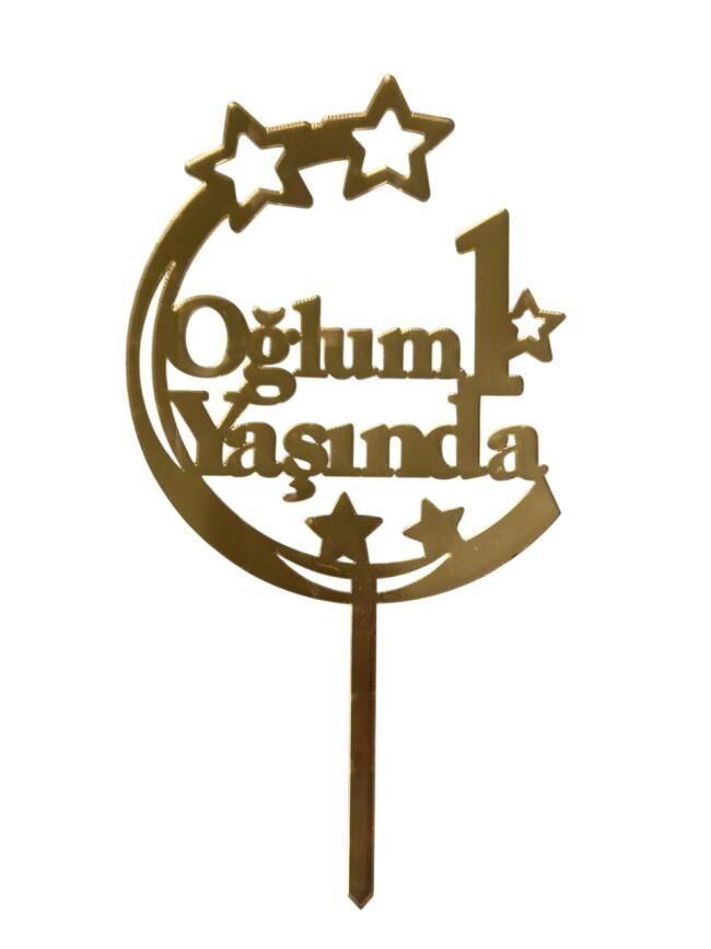 Oğlum 1 Yaşında Yazılı Aynalı Pleksi Altın