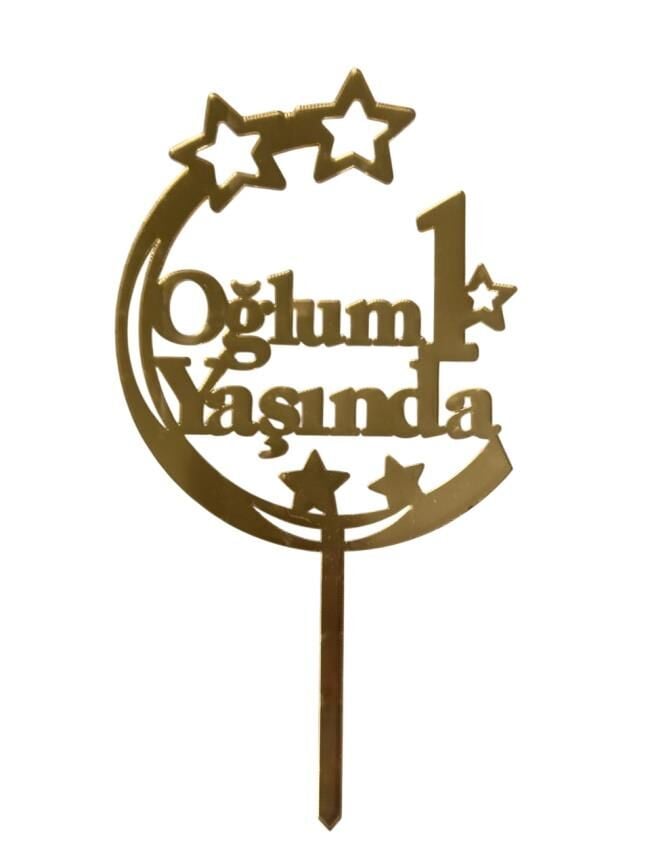 Oğlum 1 Yaşında Yazılı Aynalı Pleksi Altın
