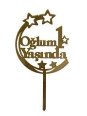 Oğlum 1 Yaşında Yazılı Aynalı Pleksi Altın