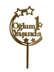 Oğlum 1 Yaşında Yazılı Aynalı Pleksi Altın