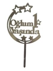 Oğlum 1 Yaşında Yazılı Aynalı Pleksi Gümüş