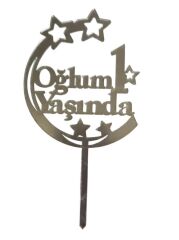 Oğlum 1 Yaşında Yazılı Aynalı Pleksi Gümüş