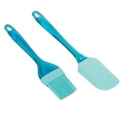 Mavi Saydam Saplı Slikon Spatula Ve Slikon Fırça 2li Set