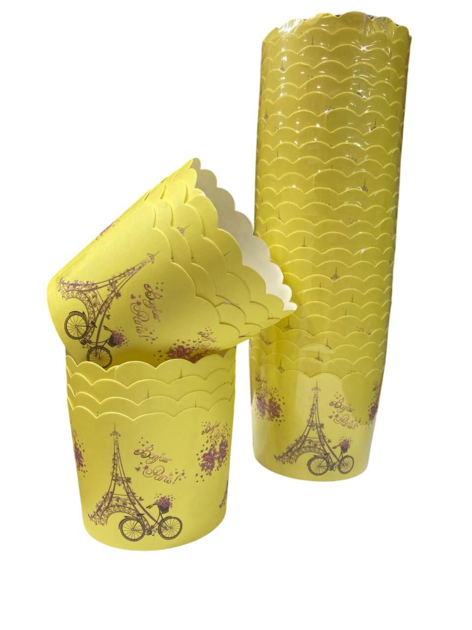 Cupcake/Muffin /Suffle Kek Kapsülü Sarı Paris Desenli 25 li