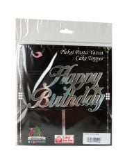 Happy Birthday Yazılı Aynalı Pleksi Gümüş