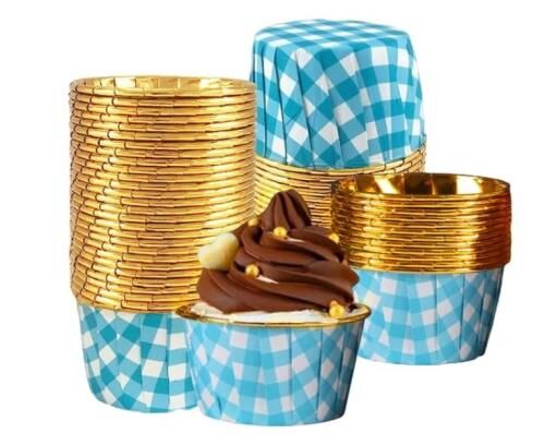Cupcake/Muffin /Suffle Kek Kapsülü Mavi Desenli 50 Li