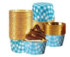 Cupcake/Muffin /Suffle Kek Kapsülü Mavi Desenli 50 Li