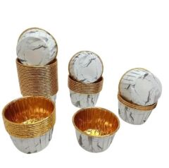 Cupcake/Muffin /Suffle Kek Kapsülü Gri Mermer Desenli 50 Li