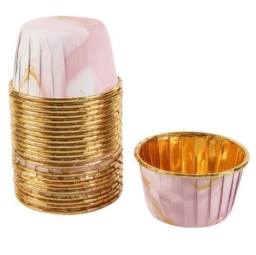 Cupcake/Muffin /Suffle Kek Kapsülü Pembe Mermer Desenli 50 Li