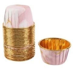 Cupcake/Muffin /Suffle Kek Kapsülü Pembe Mermer Desenli 50 Li