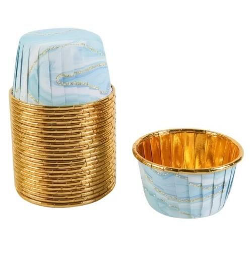 Cupcake/Muffin /Suffle Kek Kapsülü Mavi Mermer Desenli 50 Li